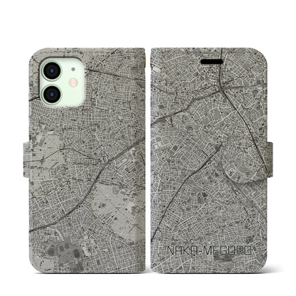 【中目黒（東京都）】地図柄iPhoneケース（手帳タイプ）モノトーン・iPhone 12 mini 用