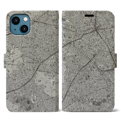 【中目黒（東京都）】地図柄iPhoneケース（手帳タイプ）モノトーン・iPhone 13 用