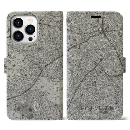 【中目黒（東京都）】地図柄iPhoneケース（手帳タイプ）モノトーン・iPhone 13 Pro 用