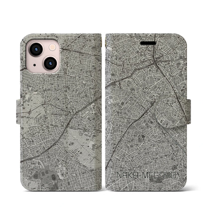 【中目黒（東京都）】地図柄iPhoneケース（手帳タイプ）モノトーン・iPhone 13 mini 用