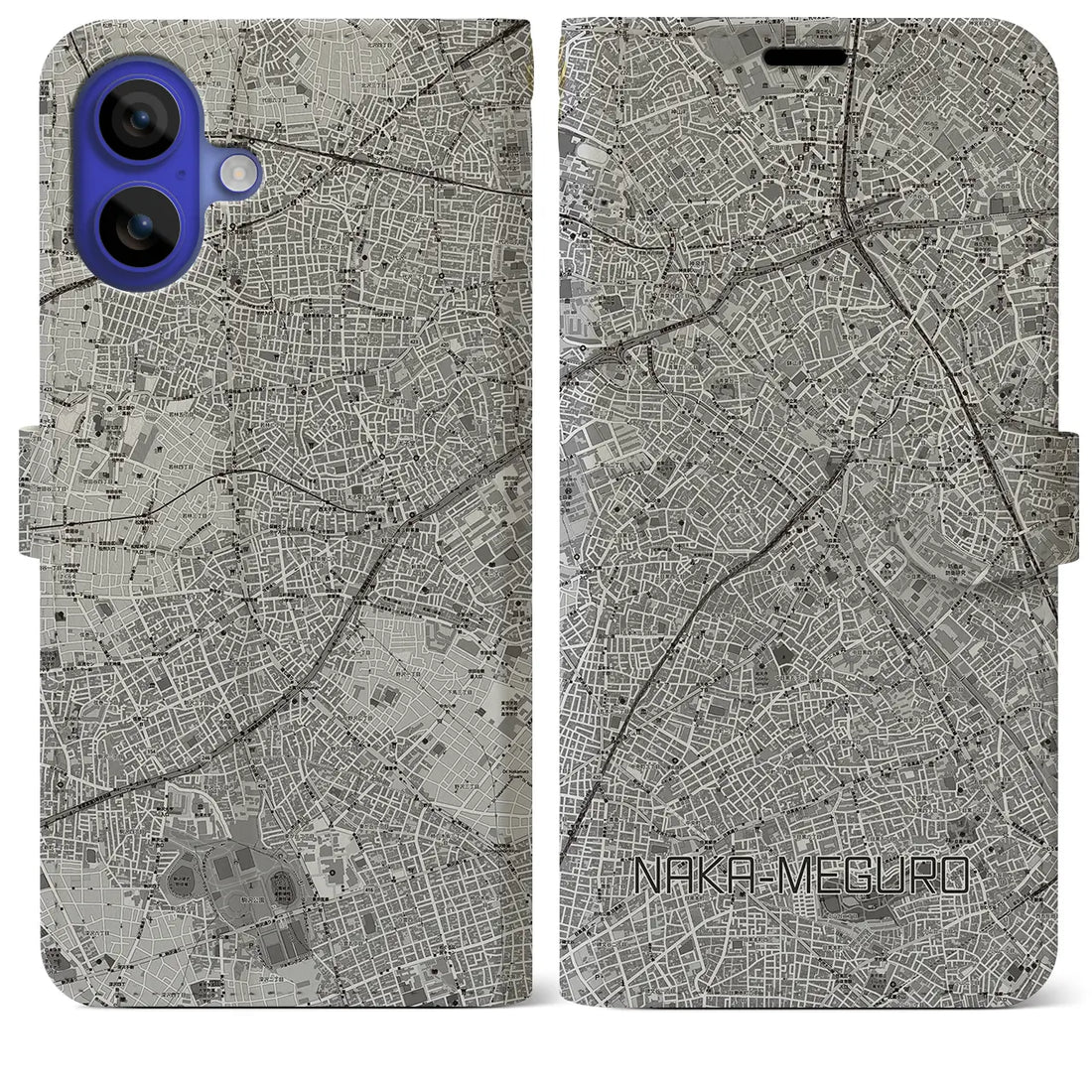 【中目黒(東京都)】地図柄iPhoneケース(手帳タイプ)モノトーン・iPhone 16 Pro Max 用