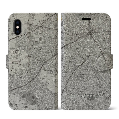 【中目黒（東京都）】地図柄iPhoneケース（手帳タイプ）モノトーン・iPhone XS / X 用