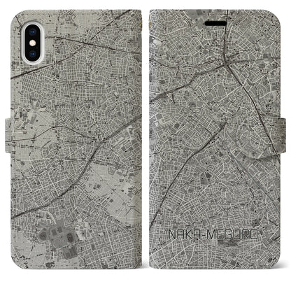 【中目黒（東京都）】地図柄iPhoneケース（手帳タイプ）モノトーン・iPhone XS Max 用