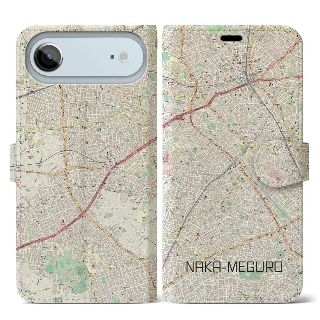 【中目黒（東京都）】地図柄iPhoneケース（手帳タイプ）ナチュラル・iPhone 17 Pro Max 用