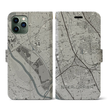 【中浦和（埼玉県）】地図柄iPhoneケース（手帳タイプ）モノトーン・iPhone 11 Pro 用