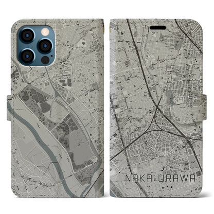 【中浦和（埼玉県）】地図柄iPhoneケース（手帳タイプ）モノトーン・iPhone 12 / 12 Pro 用