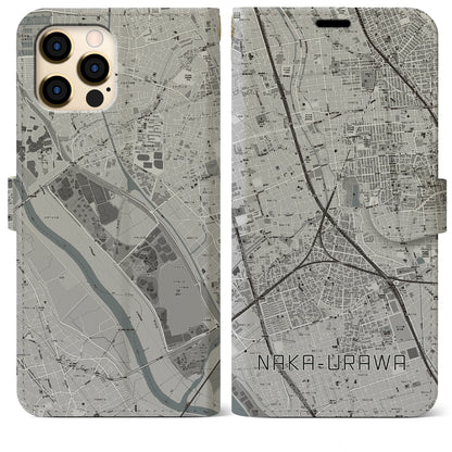 【中浦和（埼玉県）】地図柄iPhoneケース（手帳タイプ）モノトーン・iPhone 12 Pro Max 用