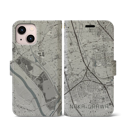 【中浦和（埼玉県）】地図柄iPhoneケース（手帳タイプ）モノトーン・iPhone 13 mini 用