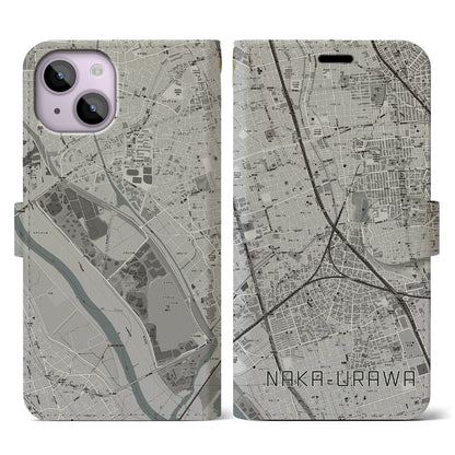 【中浦和（埼玉県）】地図柄iPhoneケース（手帳タイプ）モノトーン・iPhone 14 用