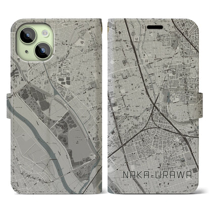 【中浦和（埼玉県）】地図柄iPhoneケース（手帳タイプ）モノトーン・iPhone 15 用