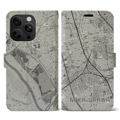 【中浦和（埼玉県）】地図柄iPhoneケース（手帳タイプ）モノトーン・iPhone 16 用