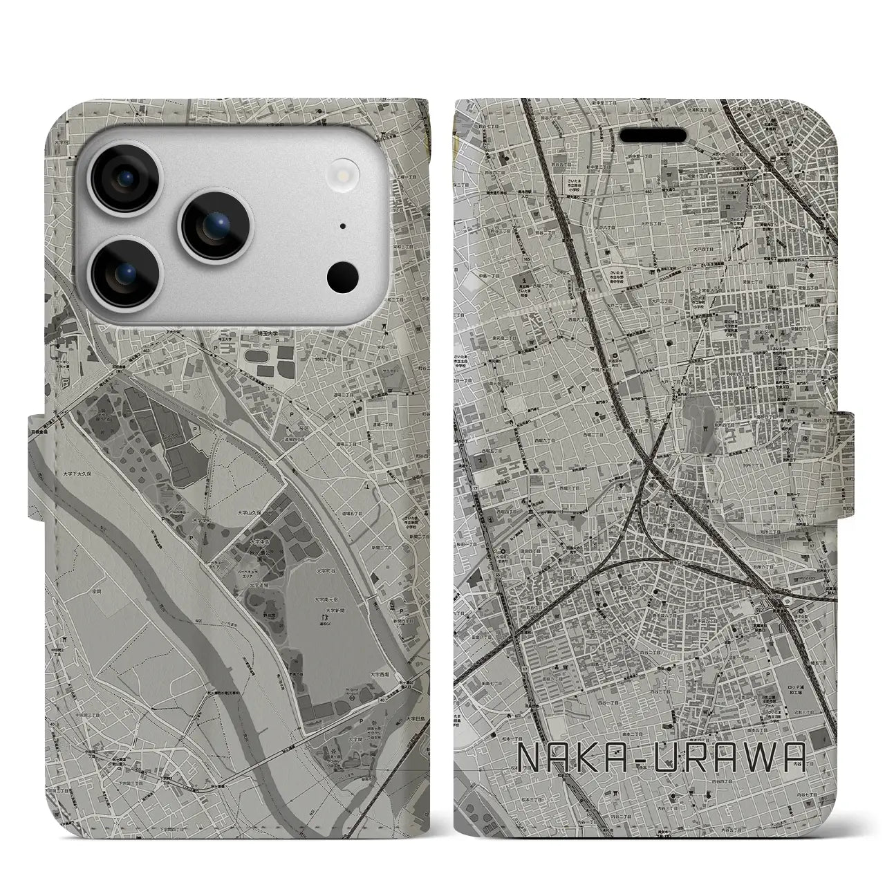 【中浦和（埼玉県）】地図柄iPhoneケース（手帳タイプ）