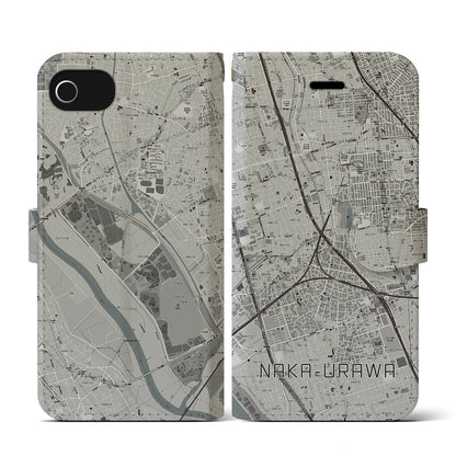 【中浦和（埼玉県）】地図柄iPhoneケース（手帳タイプ）モノトーン・iPhone SE（第3 / 第2世代） / 8 / 7 / 6s / 6 用