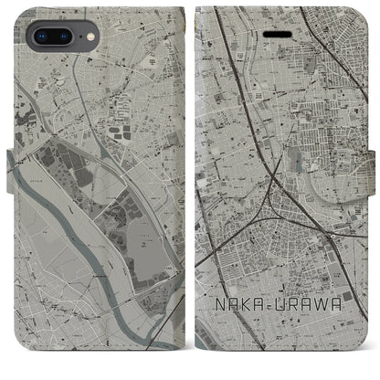 【中浦和（埼玉県）】地図柄iPhoneケース（手帳タイプ）モノトーン・iPhone 8Plus /7Plus / 6sPlus / 6Plus 用