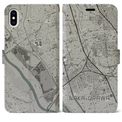 【中浦和（埼玉県）】地図柄iPhoneケース（手帳タイプ）モノトーン・iPhone XS Max 用