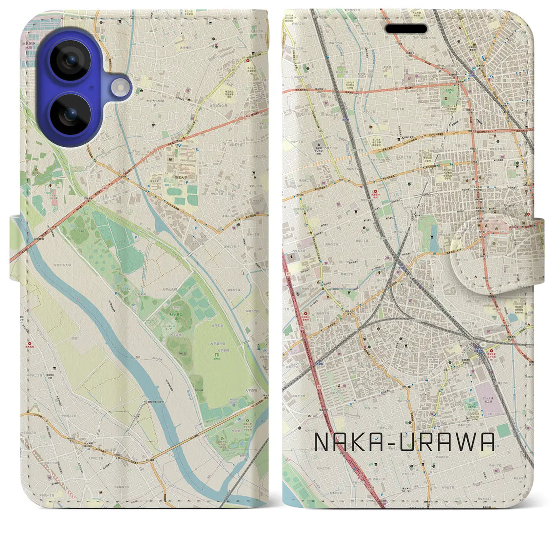 【中浦和(埼玉県)】地図柄iPhoneケース(手帳タイプ)ナチュラル・iPhone 16 Pro Max 用