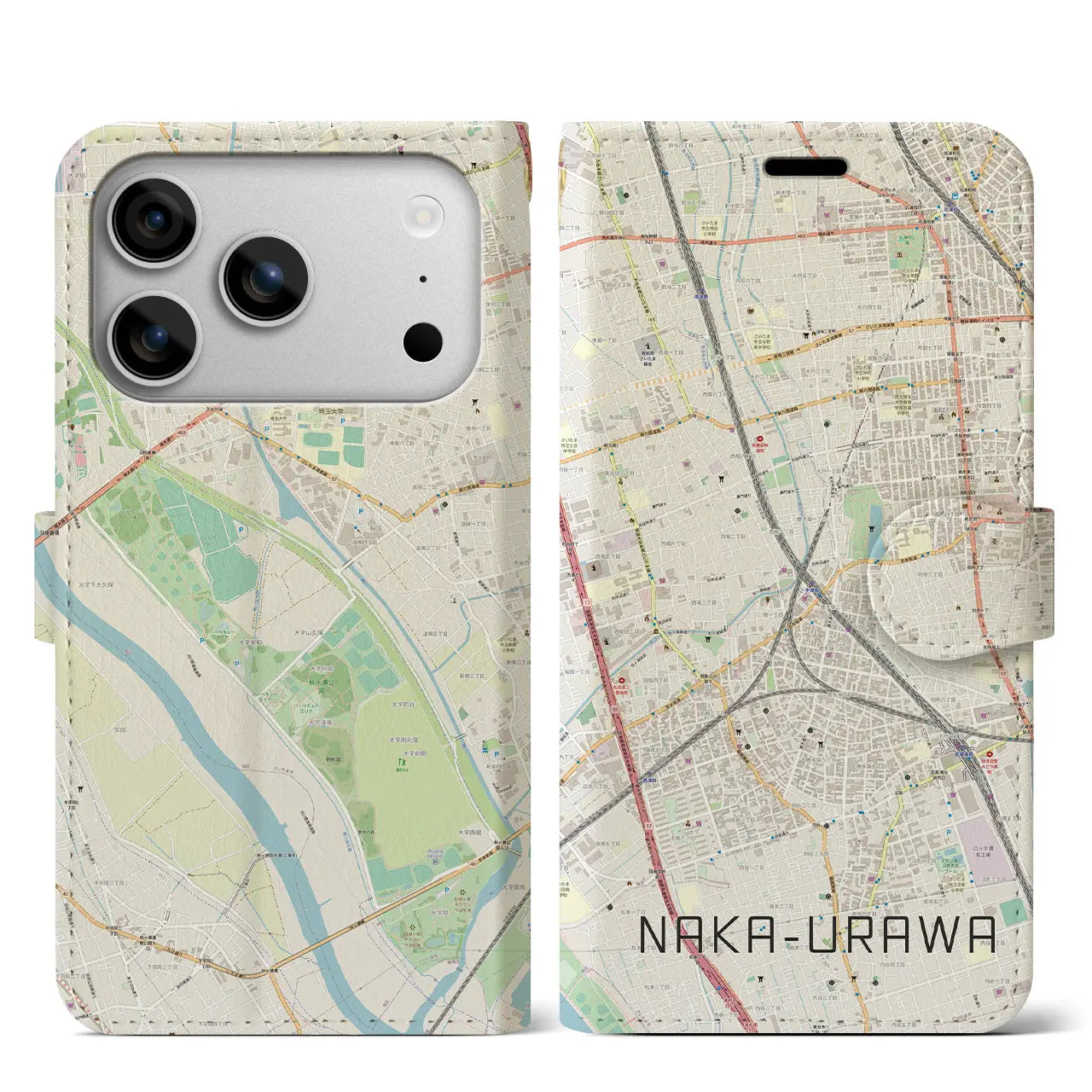 【中浦和（埼玉県）】地図柄iPhoneケース（手帳タイプ）