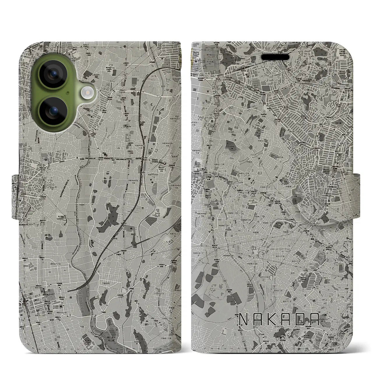 【中田（神奈川県）】地図柄iPhoneケース（手帳タイプ）