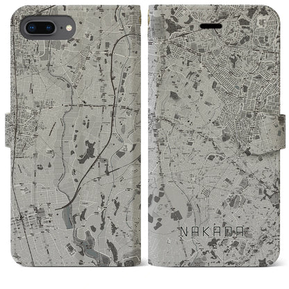 【中田（神奈川県）】地図柄iPhoneケース（手帳タイプ）モノトーン・iPhone 8Plus /7Plus / 6sPlus / 6Plus 用
