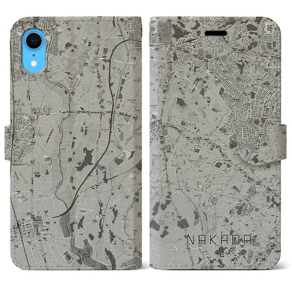 【中田（神奈川県）】地図柄iPhoneケース（手帳タイプ）モノトーン・iPhone XR 用