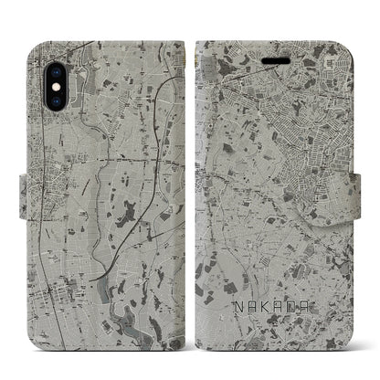 【中田（神奈川県）】地図柄iPhoneケース（手帳タイプ）モノトーン・iPhone XS / X 用