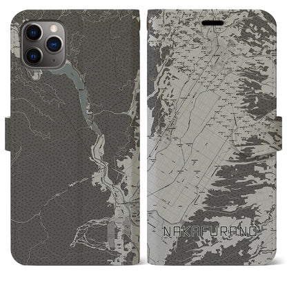 【中富良野（北海道）】地図柄iPhoneケース（手帳タイプ）モノトーン・iPhone 11 Pro Max 用