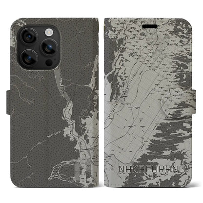 【中富良野（北海道）】地図柄iPhoneケース（手帳タイプ）モノトーン・iPhone 16 用