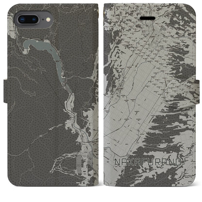 【中富良野（北海道）】地図柄iPhoneケース（手帳タイプ）モノトーン・iPhone 8Plus /7Plus / 6sPlus / 6Plus 用