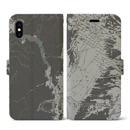 【中富良野（北海道）】地図柄iPhoneケース（手帳タイプ）モノトーン・iPhone XS / X 用