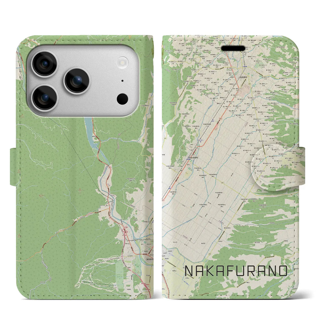 【中富良野（北海道）】地図柄iPhoneケース（手帳タイプ）モノトーン・iPhone 17 Pro Max 用