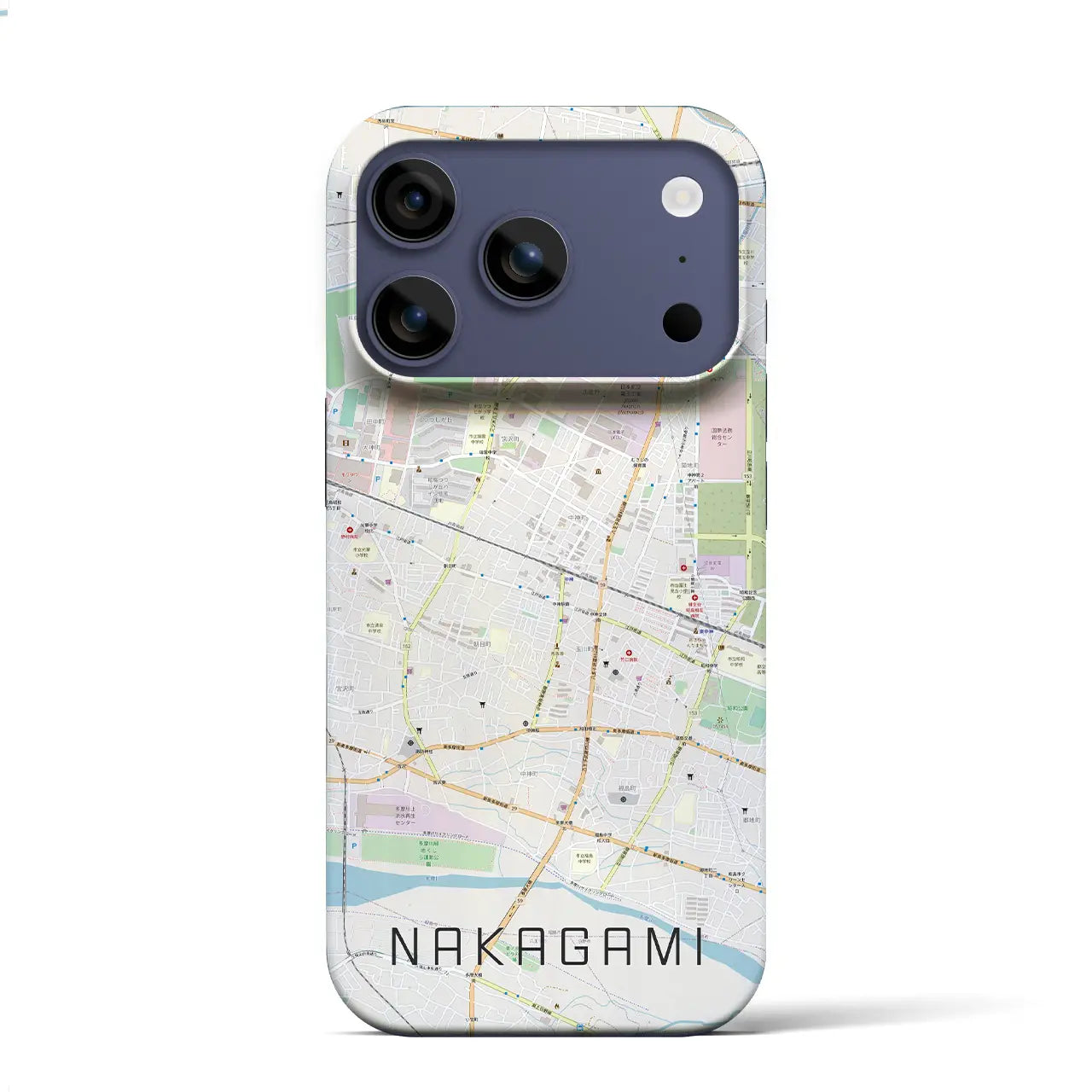【中神（東京都）】地図柄iPhoneケース（バックカバータイプ）ブラック・iPhone 17 Pro Max 用