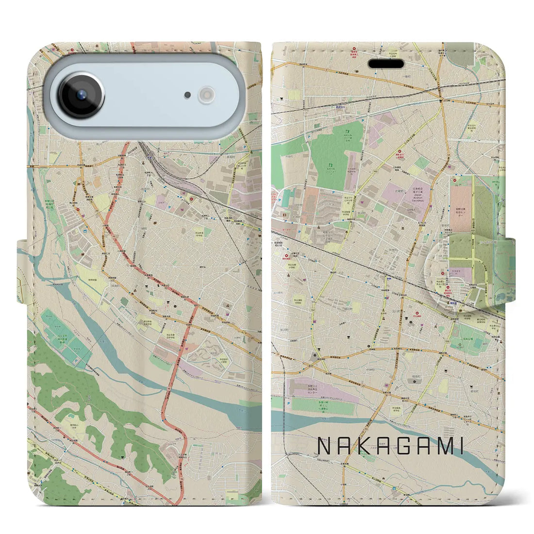 【中神（東京都）】地図柄iPhoneケース（手帳タイプ）ナチュラル・iPhone 17 Pro Max 用