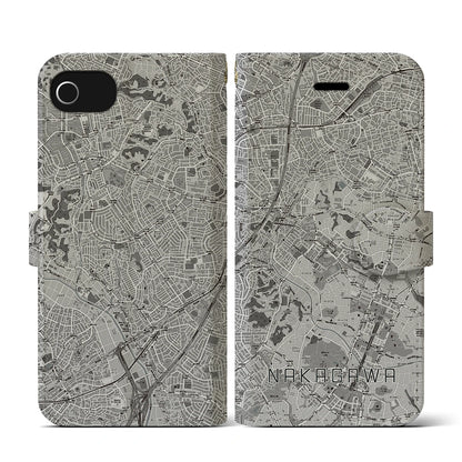 【中川（神奈川県）】地図柄iPhoneケース（手帳タイプ）モノトーン・iPhone SE（第3 / 第2世代） / 8 / 7 / 6s / 6 用