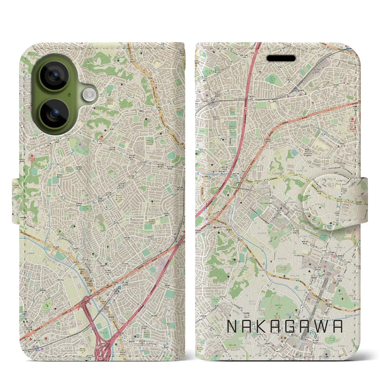 【中川（神奈川県）】地図柄iPhoneケース（手帳タイプ）