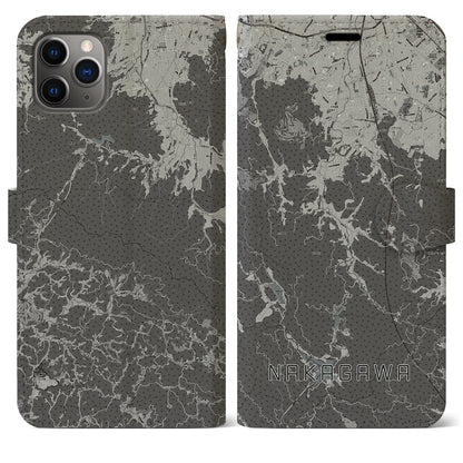 【那珂川（福岡県）】地図柄iPhoneケース（手帳タイプ）モノトーン・iPhone 11 Pro Max 用