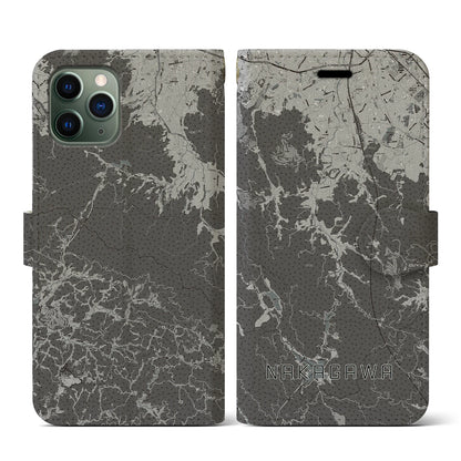 【那珂川（福岡県）】地図柄iPhoneケース（手帳タイプ）モノトーン・iPhone 11 Pro 用