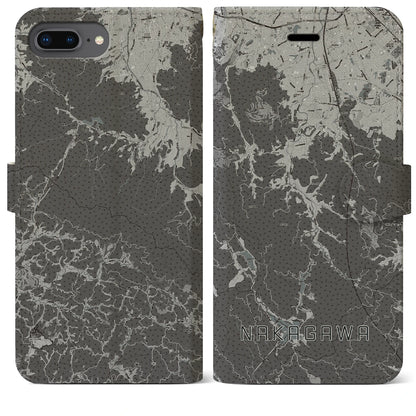 【那珂川（福岡県）】地図柄iPhoneケース（手帳タイプ）モノトーン・iPhone 8Plus /7Plus / 6sPlus / 6Plus 用