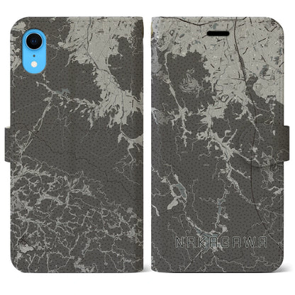 【那珂川（福岡県）】地図柄iPhoneケース（手帳タイプ）モノトーン・iPhone XR 用