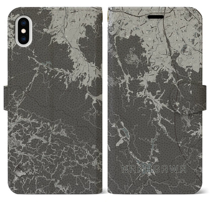 【那珂川（福岡県）】地図柄iPhoneケース（手帳タイプ）モノトーン・iPhone XS Max 用