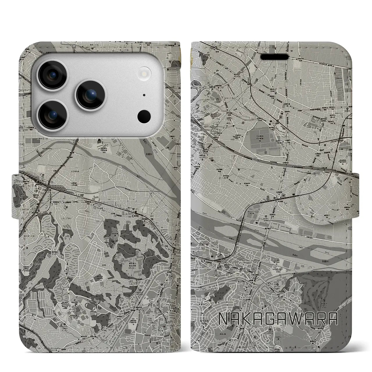 【中河原（東京都）】地図柄iPhoneケース（手帳タイプ）