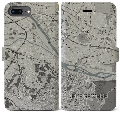【中河原（東京都）】地図柄iPhoneケース（手帳タイプ）モノトーン・iPhone 8Plus /7Plus / 6sPlus / 6Plus 用