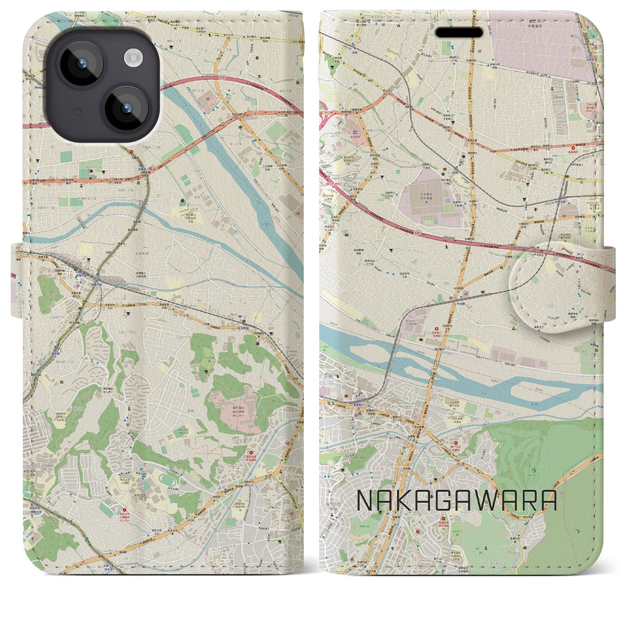 【中河原（東京都）】地図柄iPhoneケース（手帳タイプ）