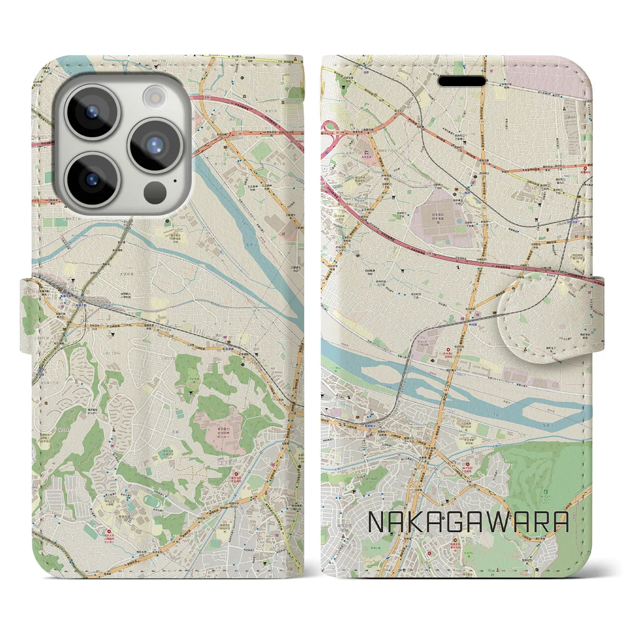 【中河原（東京都）】地図柄iPhoneケース（手帳タイプ）