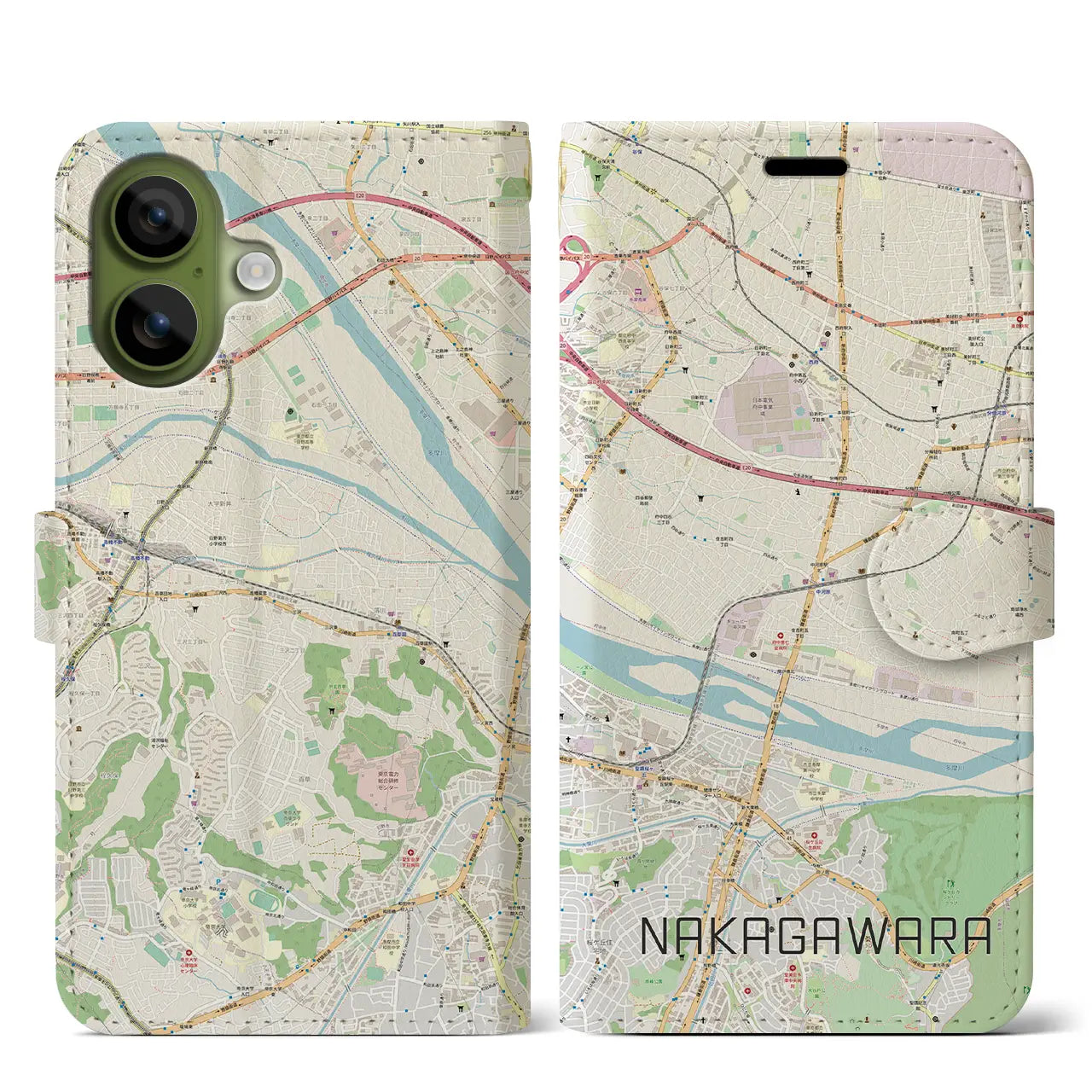 【中河原（東京都）】地図柄iPhoneケース（手帳タイプ）