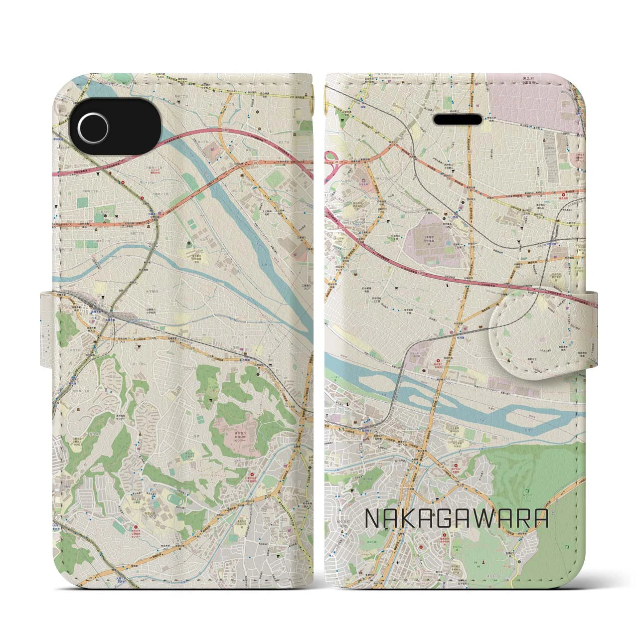 【中河原（東京都）】地図柄iPhoneケース（手帳タイプ）