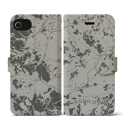 【中島（福島県）】地図柄iPhoneケース（手帳タイプ）モノトーン・iPhone SE（第3 / 第2世代） / 8 / 7 / 6s / 6 用