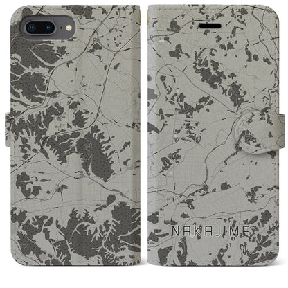 【中島（福島県）】地図柄iPhoneケース（手帳タイプ）モノトーン・iPhone 8Plus /7Plus / 6sPlus / 6Plus 用