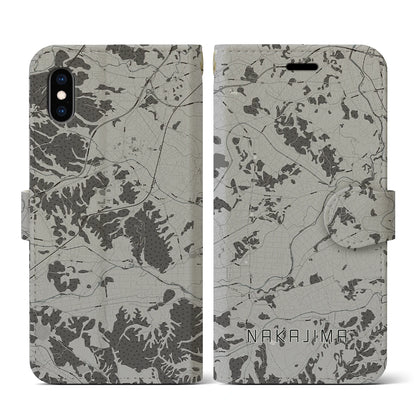 【中島（福島県）】地図柄iPhoneケース（手帳タイプ）モノトーン・iPhone XS / X 用