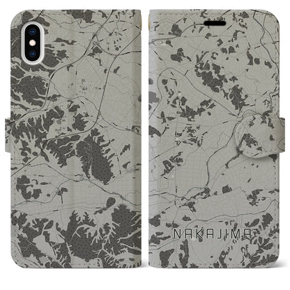 【中島（福島県）】地図柄iPhoneケース（手帳タイプ）モノトーン・iPhone XS Max 用