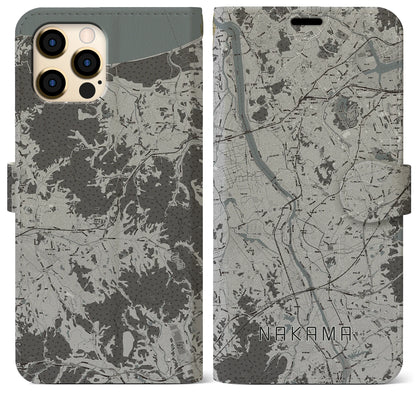 【中間（福岡県）】地図柄iPhoneケース（手帳タイプ）モノトーン・iPhone 12 Pro Max 用